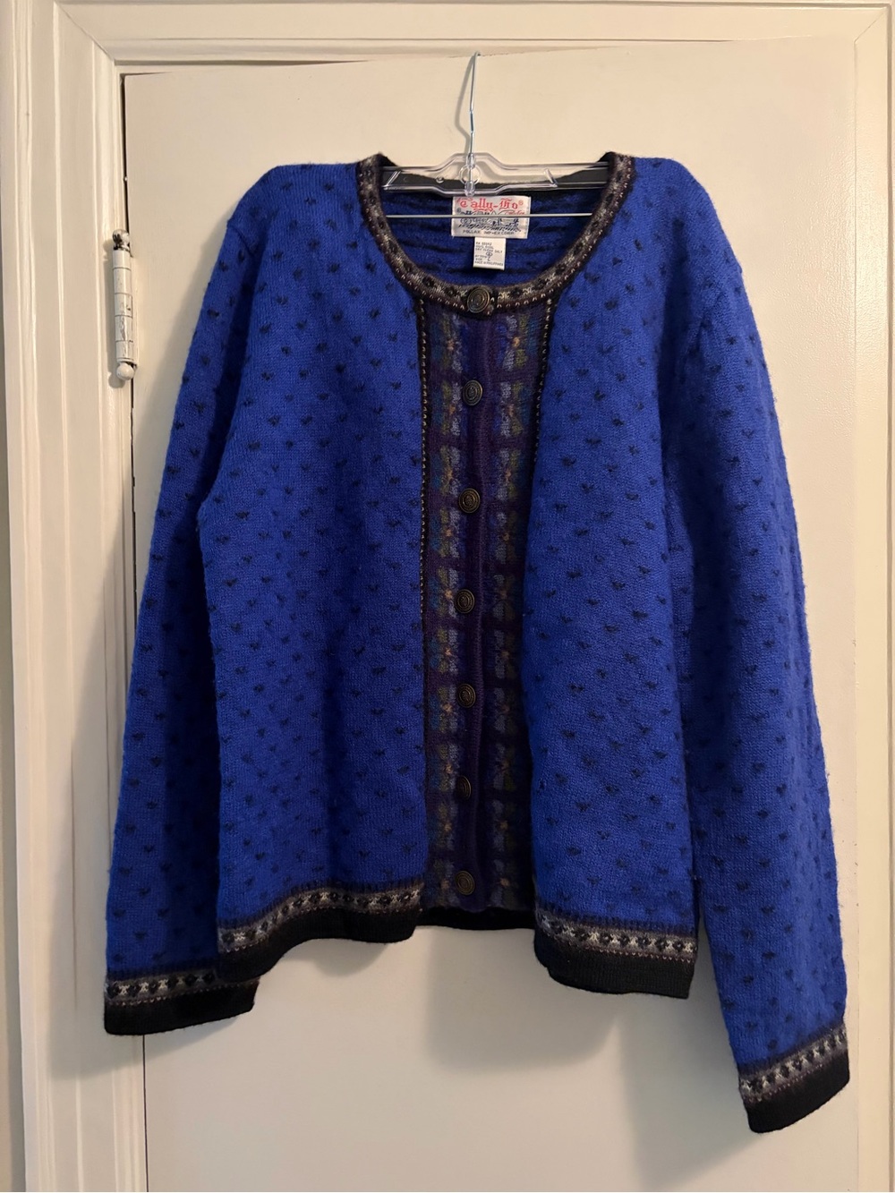 Vintage Tally Ho Royal Blue Boiled Wool Button Front Cardigan Size Large